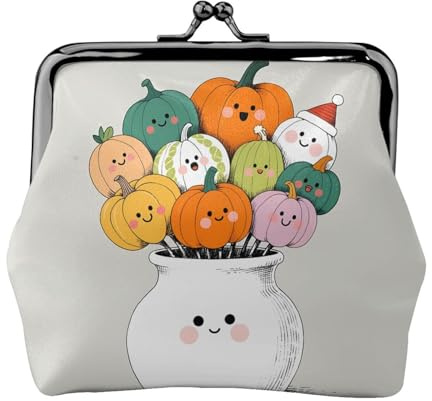 Tecknad myntpåse kvinnors liten myntbörs med kyss låsspänne, vintage påse, Pumpa vas Halloween, One Size, Tecknad
