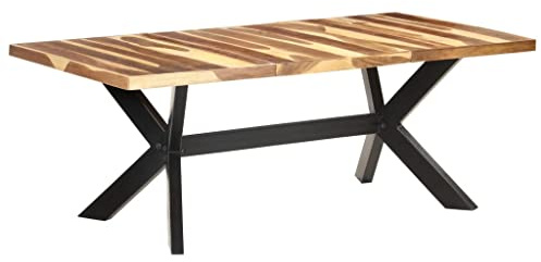 toolkix Matbord 200 x 100 x 75 cm, massivt träbord av akaciaträ med honungsfärgad finish och pulverlackerad stålram i industriell stil för matsal, kök