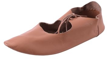 Battle-Merchant Flache mittelalterliche Schuhe aus Leder, Ristschnürung, wendegenäht - LARP - Mittelalter - Wikinger (37 EU, Braun)