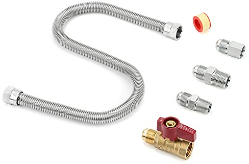 Stanbroil One Stop Gas Appliance Hook Up Kit - Brass Gas Ball Valve and Flexible Gas Connector with Fittings for Garage Heaters, Gas Stoves, Wall Mounted Heaters, Gas Fireplace and Gas Dryer