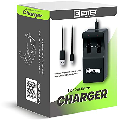 EEMB 2032 Lithium Coin Battery Charger 2 Slots Rechargeable Batteries Charger for LIR2025 LIR2032 LIR2450