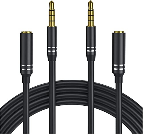 2 Pack 3.5mm Headphone Extension Cable (4Ft/1.2M), 4 Pole Hi-Fi Stereo Sound Audio Cable Male to Female AUX Cord, Auxiliary Extender for Speakers, PC, MP3 and All 3.5 mm Enabled Devices - Black