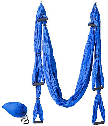 FFitness Altalena yoga | Yoga swing antigravità | Amaca aerea per Asana yoga in materiale super resistentie - NYLON TAFFETTà 210T (BLU)