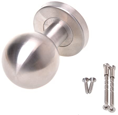 Aqbau® Türknopf Knauf Kugel auf Rundrosette Feststehend Knopfdrücker Türknauf Türknöpfe Haustür-Knopf aus rostfreiem Edelstahl für Außen- & Innenbereich Türbeschlag Silber
