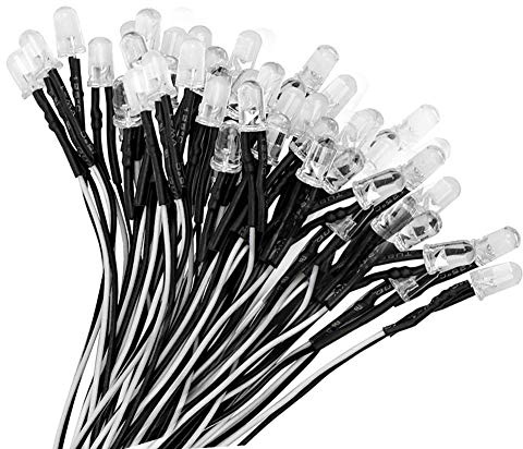 YIXISI 50 PCS 5mm LED-dioder Ljus, Ultra Ljus 12V 20cm Förkopplad, Kall Vit