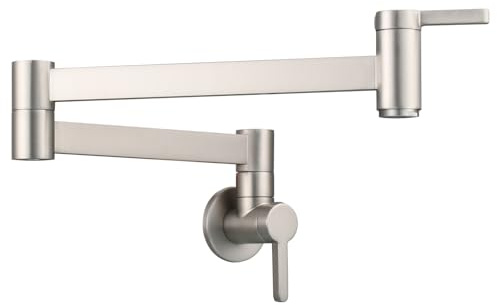 Tecmolog Brass Kitchen Faucet Wall Mounted Pot Filler Faucet with Double Joint Swing Arm, Brushed Nickel, CT172NA