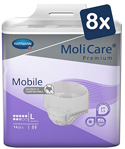 MoliCare Premium Mobile Einweghose: Diskrete Anwendung bei Inkontinenz für Frauen und Männer; 8 Tropfen, Gr. L (100-150 cm Hüftumfang), 8x14 Stück