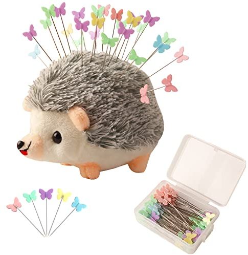 Amerson Nadelkissen Igel Form Niedliches Pin Halter, 100 Bunte Kopfnadeln DIY Sewing Craft Werkzeug Stoff Nadelhalter Kissen Zubehör Stifte Quilten Halter für Handarbeiten Nähen(Grau)