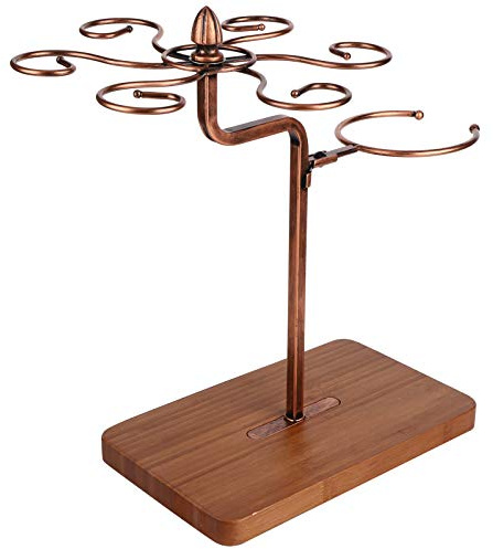 Ausla Soporte para copas de vino con soporte para botellas, soporte de mesa para 6 copas y 1 botella, soporte de exhibición de copas de vino de metal para cocina, salón y bar (bronce)