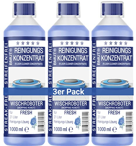 3x 1000ml Wischroboter Reinigungsmittel Konzentrat mit Frische-Duft & Dosierbecher | Streifenfrei & schaumarm | Saugwischer | Bodenreiniger