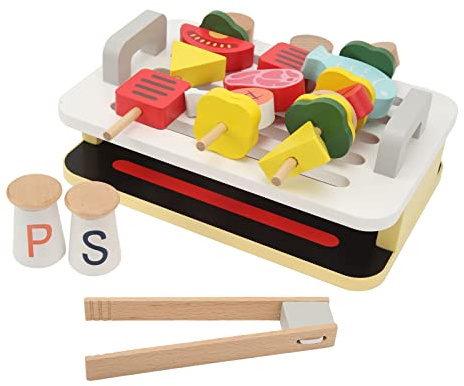 Keenso Jeu de Nourriture, Faire Semblant de Jouer à la Cuisine, Jouet de Barbecue en Bois pour Enfants