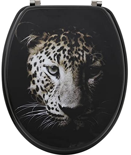 LiKeKa® Toilettendeckel aus Holz, WC-Sitz mit Motiv und leichter Reinigung, Klodeckel passend für handelsüblichen WC-Becken, Belastung der Klobrille 150kg (Leo)