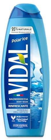 Vidal - Bagnoschiuma Polar Ice, Formula Rinfrescante, Arricchito con Minerali dell'Artico, Dermatologicamente Testato, 500ml