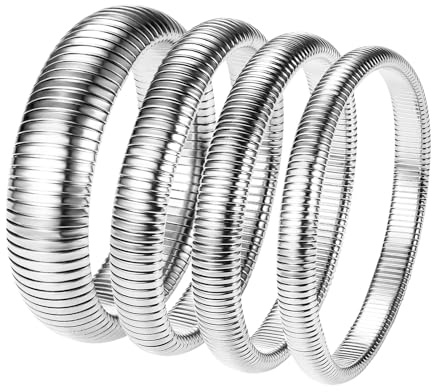 JewelryWe Flexibel elastisk länkkedja armband: damarmband herr elastiska ärmband i rostfritt stål justerbar, Rostfritt stål