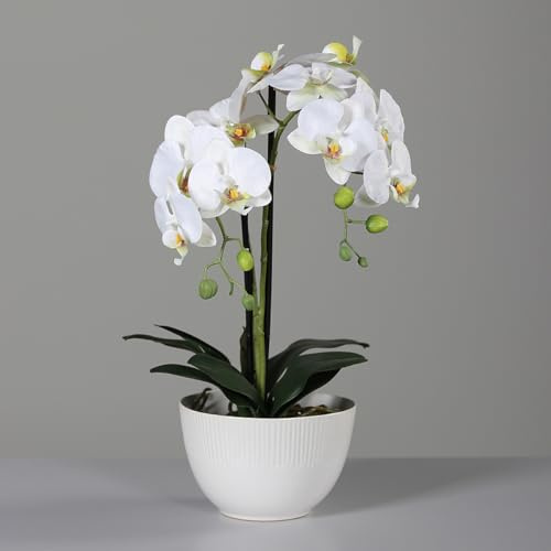 DPI künstliche Orchidee REAL Touch weiß in Keramiktopf H. 48cm Kunstblumen