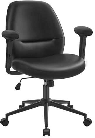 SONGMICS HOME Schreibtischstuhl, Drehstuhl, Bürostuhl mit verstellbaren Armlehnen, höhenverstellbar, modern, Rückenlehne, Armlehnen, breiter Sitz, PU, tintenschwarz OBG035B01