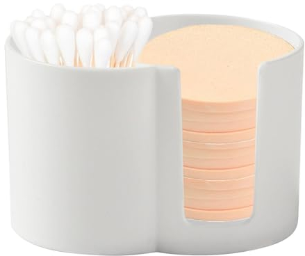 Wattebausch- und Qtip-Halter, 10 x 7 x 6,3 cm, runder Baumwollspender, Doppelloch, Zahnseidehalter, Wattepad-Spender, tragbarer Zahnseide-Pick-Halter, Zahnseidebehälter für kleine Gegenstände