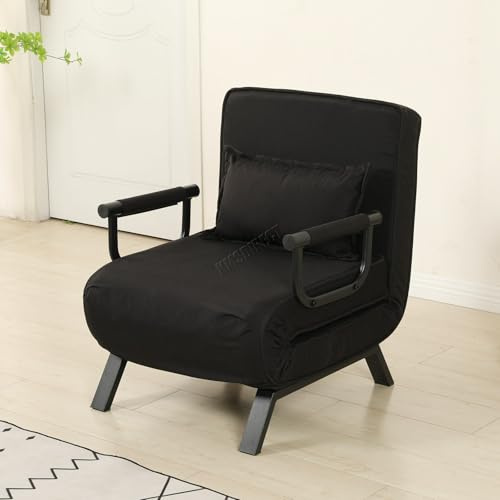 WestWood 4-in-1 Multi-Functional Convertible Sofa Bed Recliner Chair Sleeper Floor Chair Lounger Versatile Folding Guest Bed 6-Position Removable Pillow Adjustable Small Spaces (Black)