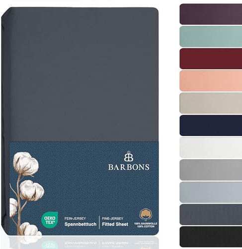 BARBONS Spannbettlaken 140x200cm - 100% Baumwolle Spannbetttuch Oeko-TEX Zertifiziert Bettlaken Jersey Bettwaren und Bettbezug für Boxspringbett und Dicke Matratzen bis 27 cm - Dunkelgrau 140 x 200