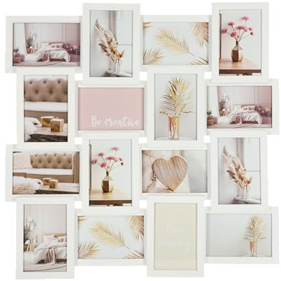 Wackadoo Bilderrahmen Collage Weiß 10x15 cm 16 Fotos Hergestellt in der EU FSC Holz aus MDF Fotorahmen Galerierahmen mit Glasscheibe familie mehrere bilder picture frame