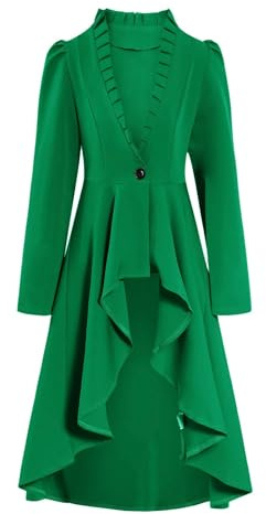 YOSUWOAI Veste longue frack victorienne pour femme - Style gothique steampunk - Jupe de marche médiévale - Carnaval - Cosplay - Uniforme vintage - Club - Fête - Blazer de rave, O Vert., S