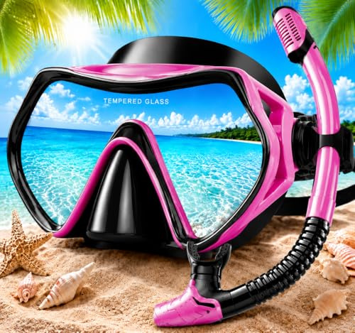 Hydomi Snorkel Set for Adults – Comfortable Leak-Proof Mask with Anti-Fog Tempered Glass, 180° Panoramic View & Dry Top Snorkel, Adjustable Diving Set for Holiday & Beach