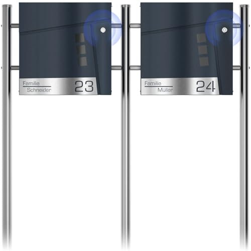 Dos buzones de Radio Independiente con Antracita RAL 7016 - Buzón de Ventana de Acero Inoxidable Personalizado Nombre número de la casa Grabado con láser - Buzón con Cerradura