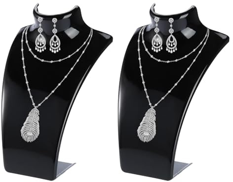 Hapivida Estante de Exhibición de Joyería, Acrílico Soporte de Exhibición de Busto de Collar, Modelo de Maniquí, de Busto de Collar Estante de Joyería de Tienda para Arete Anillo (Negro-2Pcs)