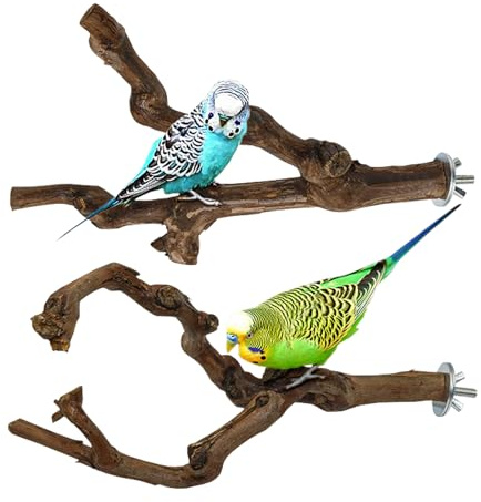 2PCS Posatoi in Legno di Uccelli CHUNLINLAODA-Posatoi per Uccelli Trespolo per Uccelli e Pappagalli Ramo D'uva Naturale Giocattolo Posatoi per Uccelli Legno Naturale per Cacatua Cocorite
