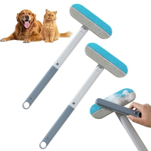 Lot de 2 Épilateur pour Poils d'animaux 4 en 1 avec Tige d'extension, Cat Hair Remover Animaux Chat & Chien réutilisable,Ramasse Poils Animaux Multifonction pour Tapis Canapé Vêtements Literie