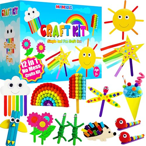 MHMYDIS Första hantverkskit för barn – inget röra pedagogiskt kit för kreativ konst och hantverk för barn i åldrarna 4–8 år – tillbehör för småbarn – gåvor för flickor och pojkar 3, 4, 5, 6, 7, 8 år