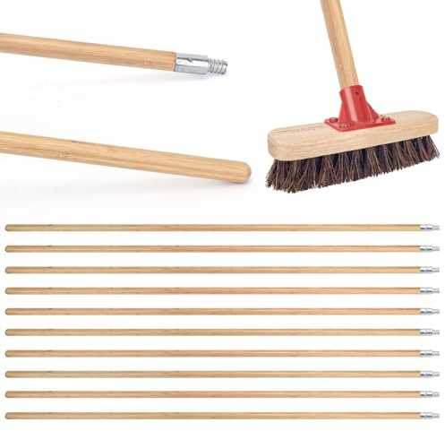 KeFanta Push Broom Handle with Metal Threaded End, 57'' Wooden Stick Pole for Home and Commercial Floor Cleaning Broom and Mops, Pack of 10
