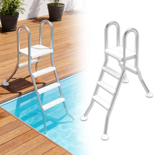 UISEBRT 304 in Acciaio Inox Scala per Piscina, Scala da Piscina con 3 Gradini, Scala per Piscina Fuori Terra Rinforzata, Scala per Piscina e Vasca da 115 cm di Altezza | Resistente fino a 150 kg