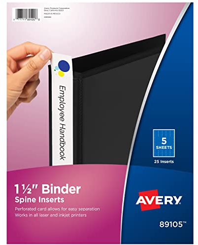 Avery Binder Spine Inserts, 1-1/2 Inch Binders, 25 Inserts (89105)