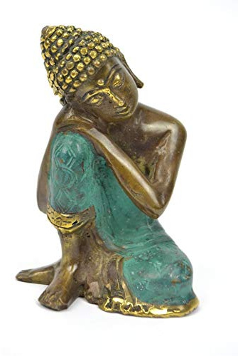 Artisanal Buddha statyett antik stil mässing tänkare 10 cm