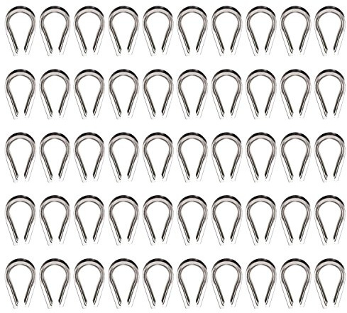 Sutemribor M2 304 Stainless Steel 1/16 Inch - 3/32 Inch Diameter Wire Rope Cable Thimbles Rigging, 50 Pieces