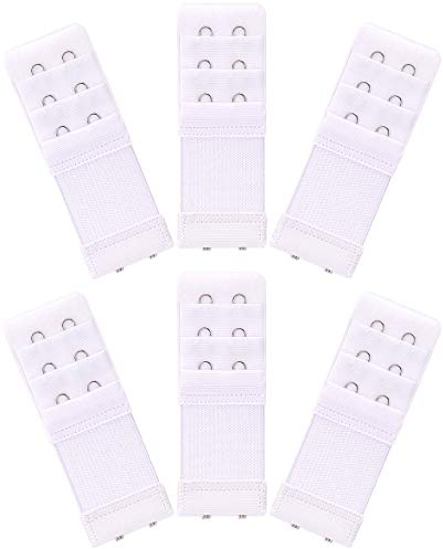 Akstore 6 Pieces Women's Soft Comfortable Elastic Bra Extenders Bra Extension Strap 2 Hook 3 Row Lady's Bra Extender Bra Band, White, One Size