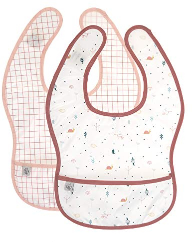 LÄSSIG Baby Lätzchen Set 2 Stk. mit Auffangschutz wasserabweisend/Garden Explorer Schnecke