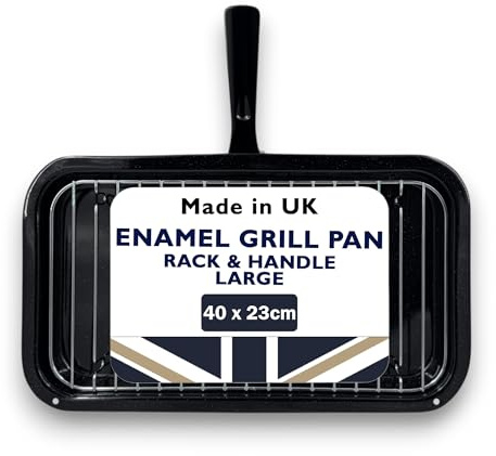 Samuel Groves Vitreous Enamel Universal Grill Pan & Handle, Wire Rack UK Made for Caravan, Campervans, Ovens & Grills (Large 40cm)