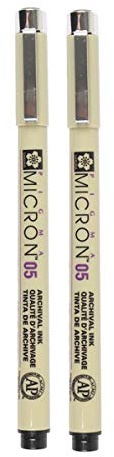 SAKURA PIGMA MIKRON 05 FINELINER penna, 0,45 mm linjebredd, 2-pack (svart)