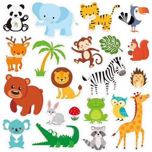 20 PCS Jungle Animals Thick Gel Clings Jungle Window Gel Clings Decals Stickers for Kids Toddlers and Adults Home Airplane Classroom Nursery Zoo Animals Party Supplies Decorations