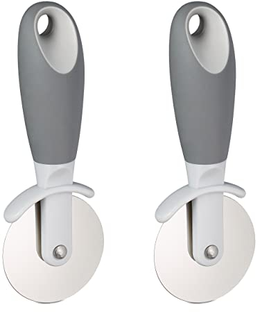 Relaxdays Pizzaschneider 2er Set, Pizzaroller Edelstahl, gummierter Griff, für alle Teige, Pizzamesser, silber/anthrazit, 18.5 x 8 x 4 cm