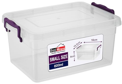 Best House | 600ml - 2 PCS Clear Plastic Storage Box Container with Lids | Small Size | Storage Containers For Bits N Pcs (600 ml)