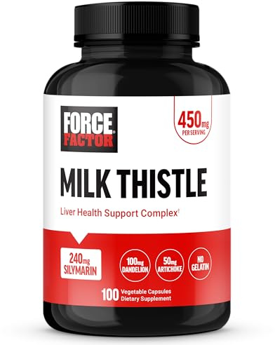Force Factor Milk Thistle Liver Support Formula with Dandelion Root and Artichoke, 300mg Silymarin Milk Thistle Supplement for Liver Health and Liver Detox, 100 Vegetable Capsules