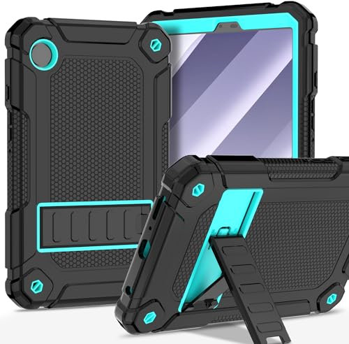 TOPWANT Case for Samsung Galaxy Tab A9 8.7 Inch 2023 (SM-X110/X115), Samsung Tab A9 8.7 Case with Kickstand, Hybird Shockproof Rugged Protective Case for Samsung Tab A9 8.7 inch, Black and Turquoise
