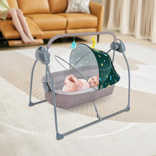 Aohuada Elektrische Stubenwagen, Babywiege, Automatischer Baby Schaukel, Babyschaukel mit Fernbedienung, Babybett Bettchen, Beistellbett mit 12 Liedern und Bluetooth USB-Verbindungsfunktionen