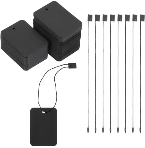sourcing map Price Tags and Hang Tag String Clothing Price Marking Tag, 2x1.4 Black String Tags for Clothes, Retail Store 100 Set