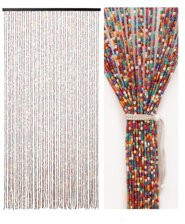 Ezcasch 90 * 190cm Bamboo Beaded Door Curtain for Doorways as Decoration Screen 52 Strands Bohemian Rainbow Bead Curtain craft made of bamboo & wooden beads for window/room, Colourful