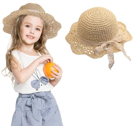 OTKARXUS Baby Straw Hat,1PC Kids Sun Cap with Lace Bowknot, Foldable Summer Beach Hat Wide Brim for Toddler Boys Girls Beige