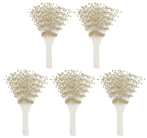 PATIKIL 4mm Pearl String Bouquet, 50 Pcs Pearl Stick Stems Bouquets Garland Spray Beaded for Bridal Beaded Wedding Party Table Decorations, Gold